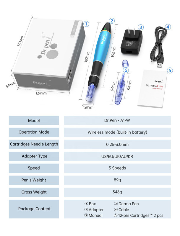 Регулируемая длина иглы 1,0 мм Dr pen A1c A1w Electric Dermapen для отбеливания